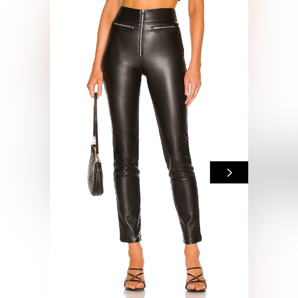 Superdown Revolve NEW Adonia Black High-Waisted Leather Pants Zipper Front Small